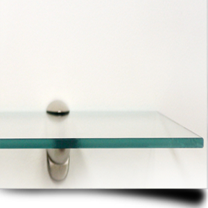 An example of a toughened glass shelf in use in a home office