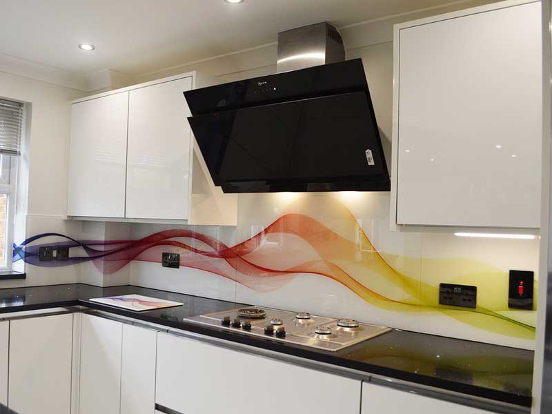 Kitchen splashback with abstract wave design