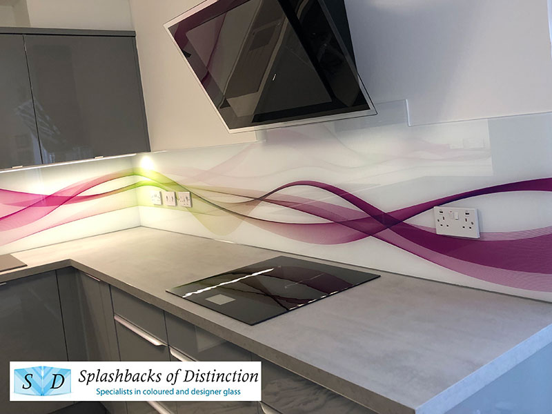 Glass kitchen splashback abstract wave