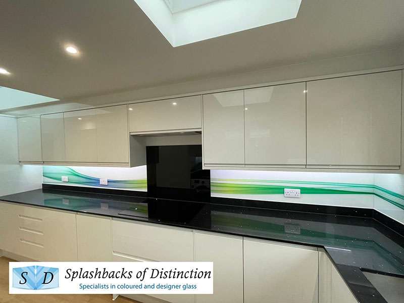Special kitchen splashback wave design with added colours