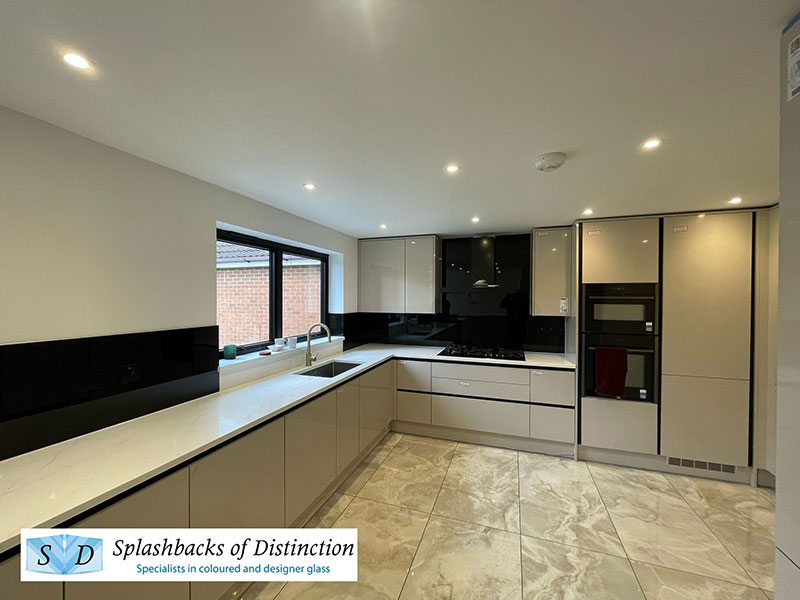 Kitchen splashback painted in graphite black installed in bedford
