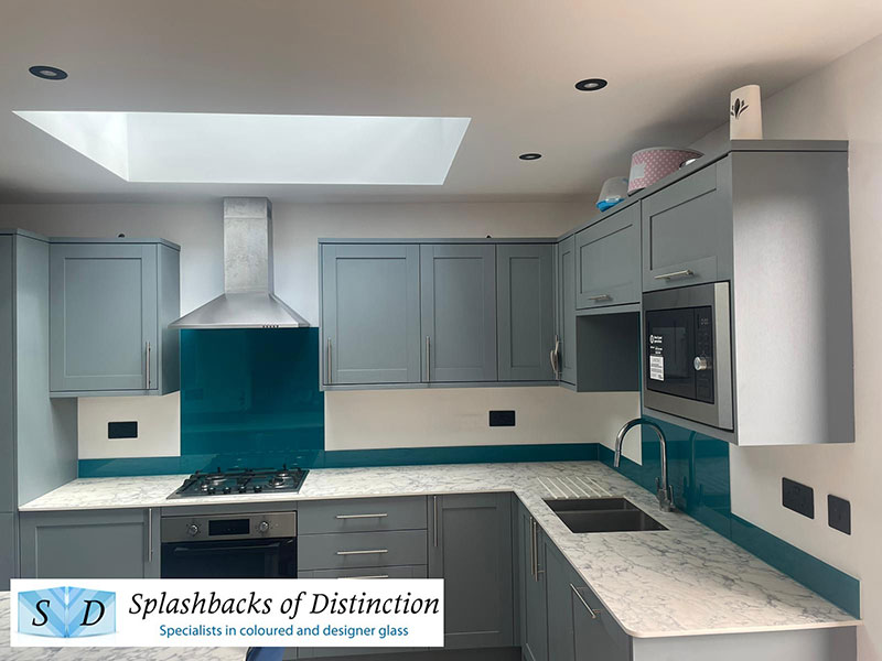 Kitchen splashback painted ral 5021 installed in watford