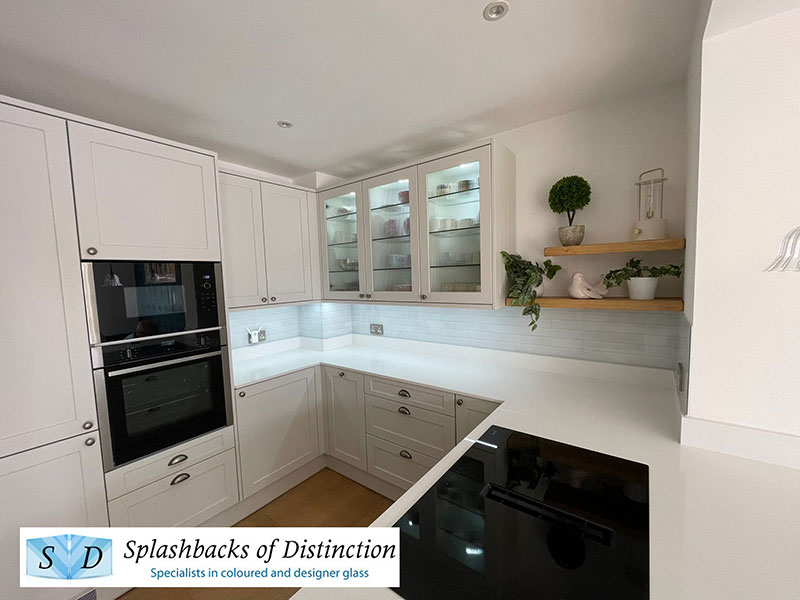 Kitchen splashback with shabby chic white brick wall image fitted in watton at stone