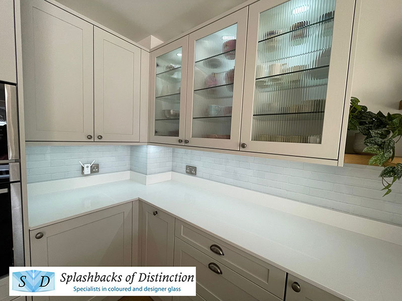Kitchen splashback with shabby chic white brick wall image fitted in watton at stone