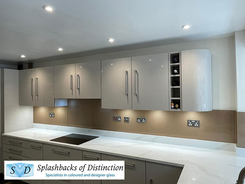 Kitchen splashback rose gold glitter installed in bedford