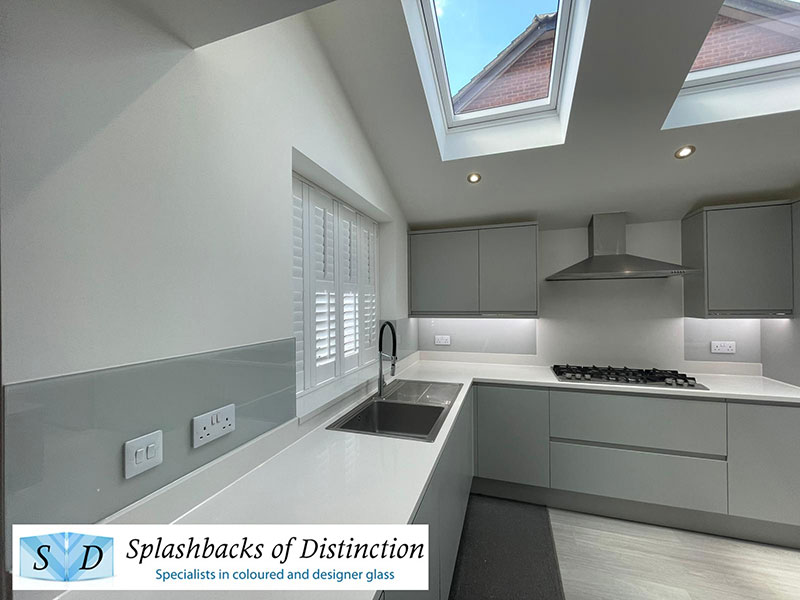 Kitchen splashback painted in french grey installed in bishops stortford