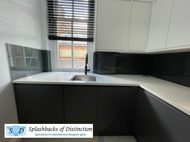 Kitchen splashback painted in ral 7043 installed in abbots langley