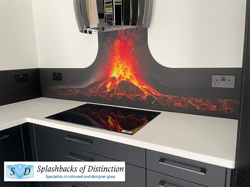 Matt black kitchen splashback volcano