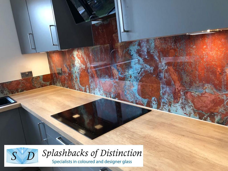 Kitchen splashback aged copper plate cambridge