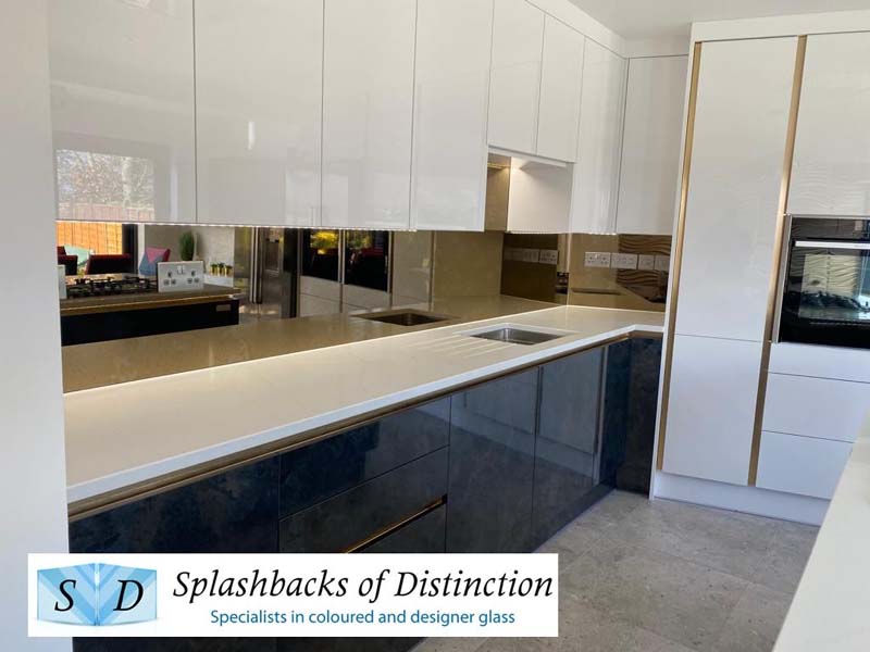Antique bronze mirror kitchen splashback
