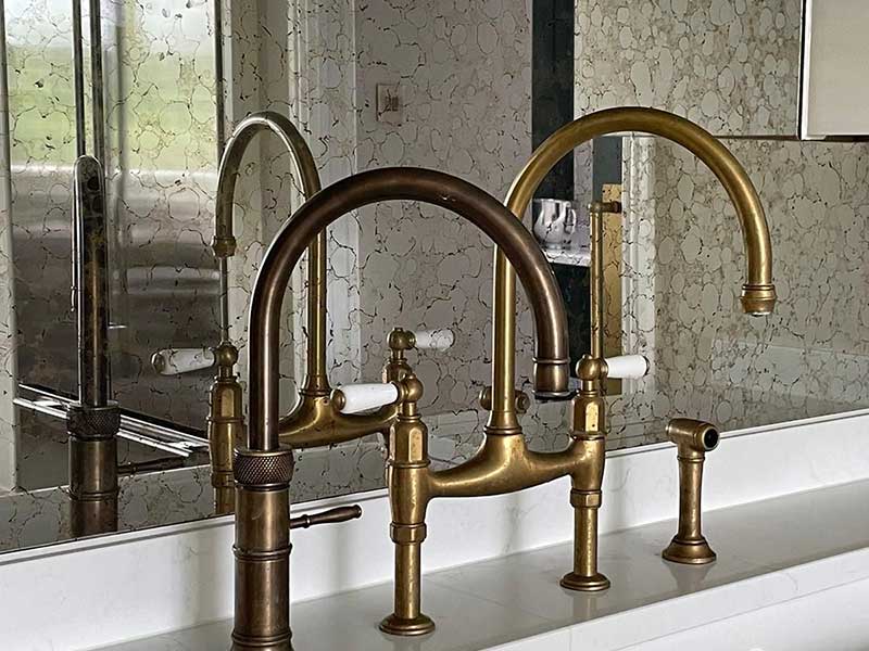 Kitchen splashback luna patina bronze antique mirror cuffley