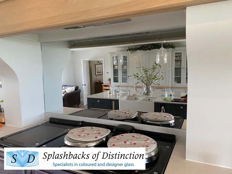 Toughened silver mirror kitchen splashback