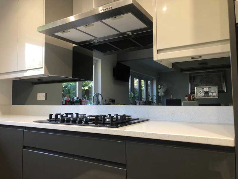 Grey toughened mirror splashback