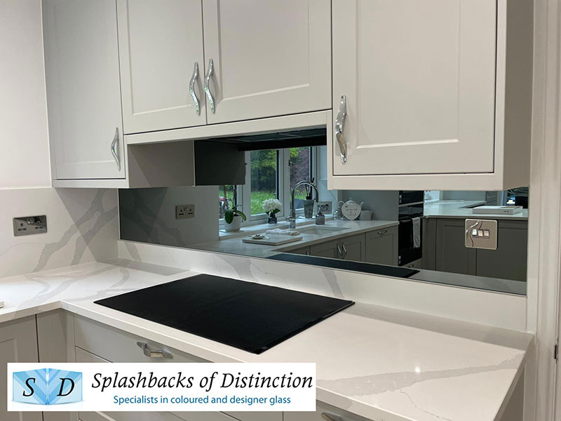 Grey toughened mirror glass splashback fitted in broxbourne