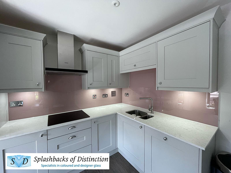 Kitchen splashback painted in dulux pressed petal installed in broxbourne