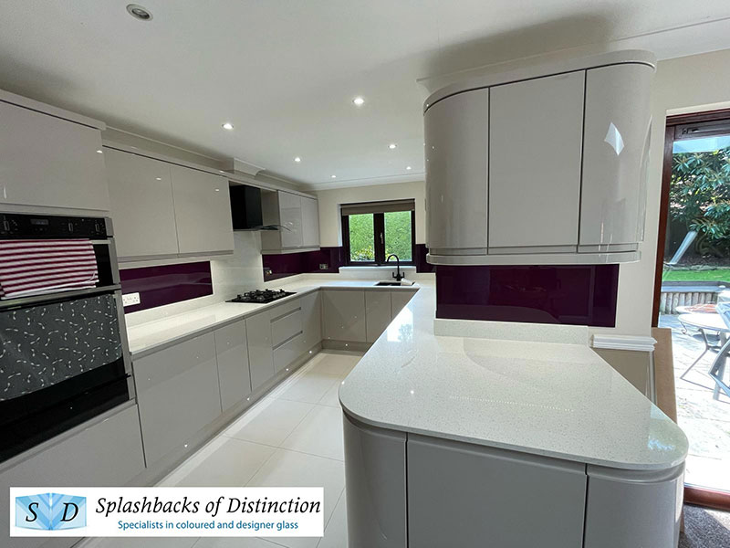 Kitchen splashback painted in purple violet fitted in broxbourne