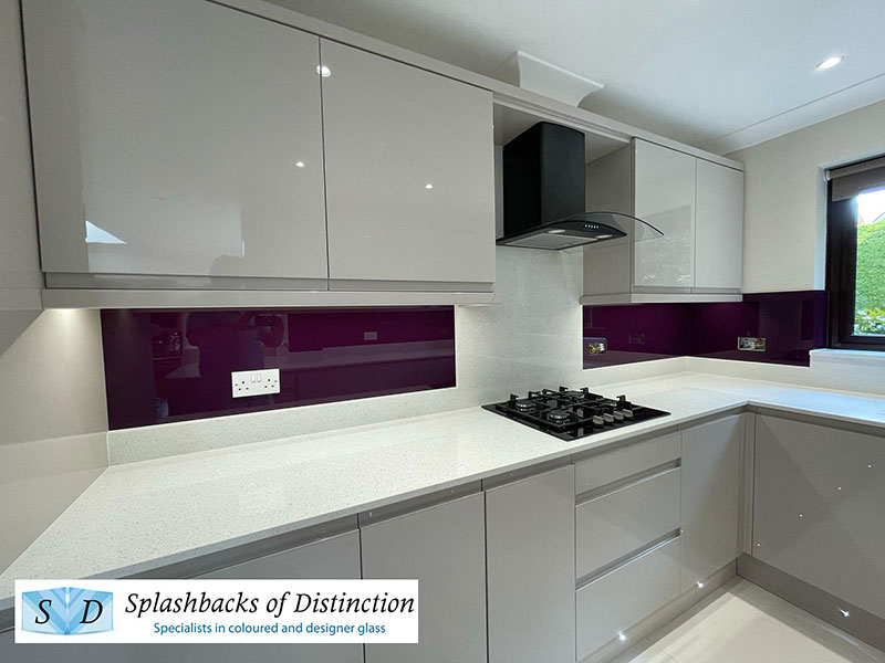 Kitchen splashback painted in purple violet fitted in broxbourne
