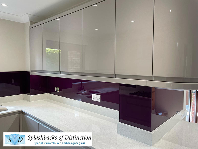 Kitchen splashback painted in purple violet fitted in broxbourne