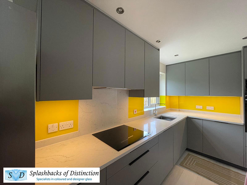 Yellow kitchen splashback in milton cambridge pantone 3965c