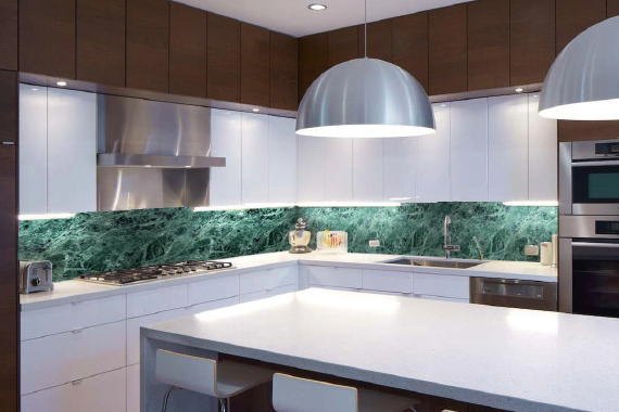Marble and granite kitchen splashback