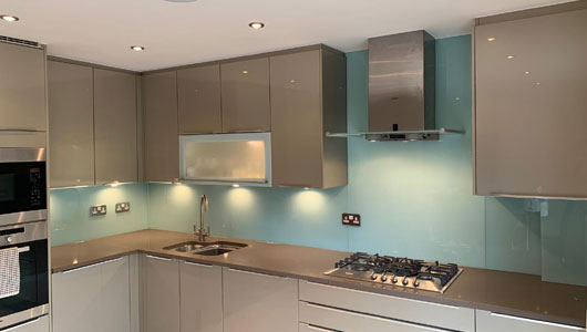 Duck egg blue kitchen splashback