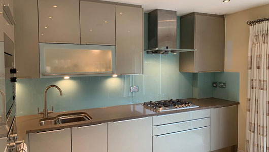 Duck egg blue kitchen splashback